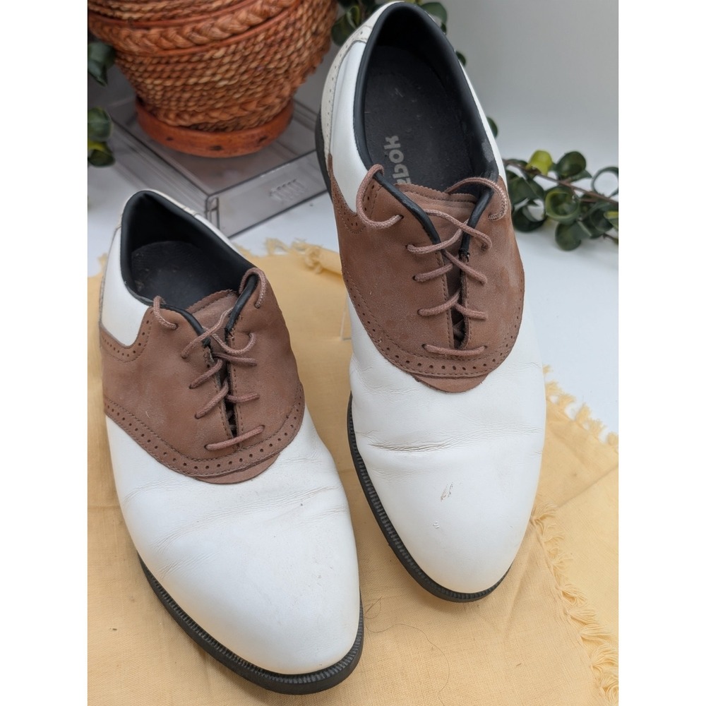 Vintage Reebok Leather Saddle Oxford Golf Shoes White Brown Womens 9.5 M